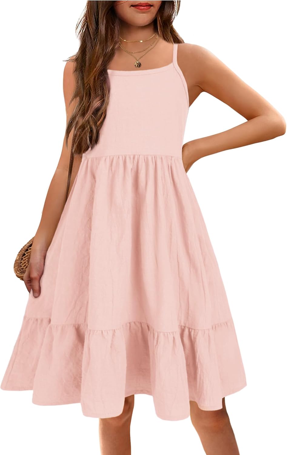 Arshiner Girl's Summer Sundress Spaghetti Strap Midi Dress
