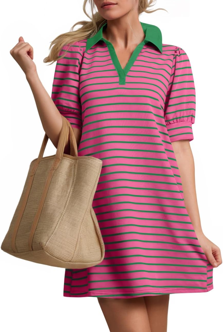 ZESICA Women's Summer Casual Striped Mini Dress for Every Occasion