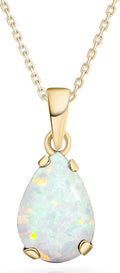 14K Gold Gemstone Necklace for Women - Elegant Teardrop Birthstone