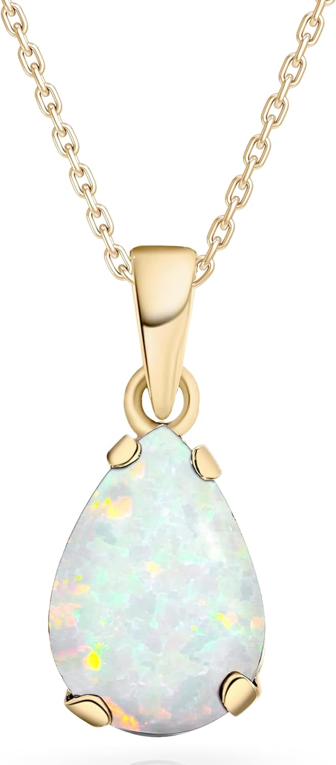 14K Gold Gemstone Necklace for Women - Elegant Teardrop Pendant