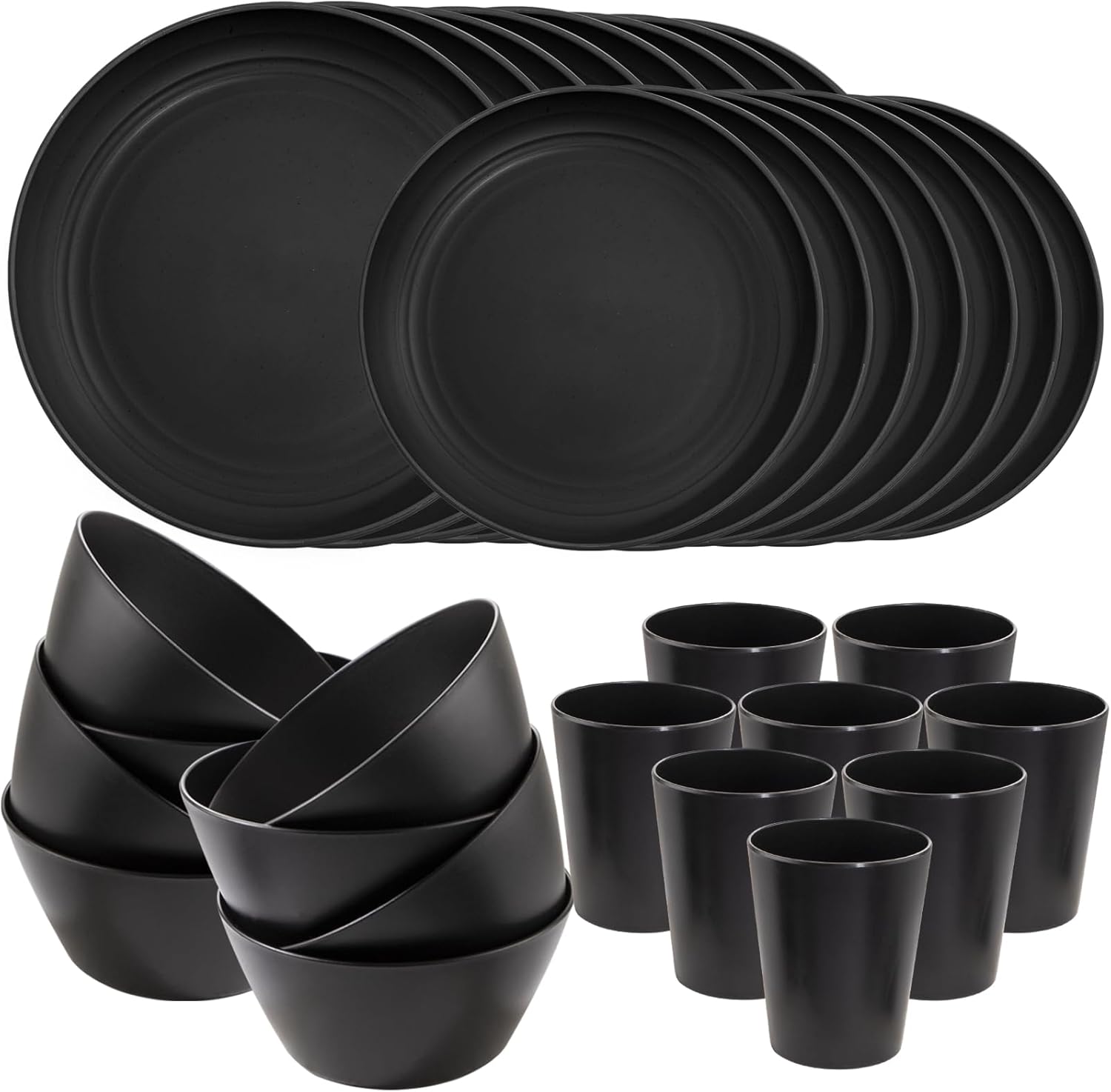 48 Pcs Black Wheat Straw Plates and Bowls Dinnerware Set