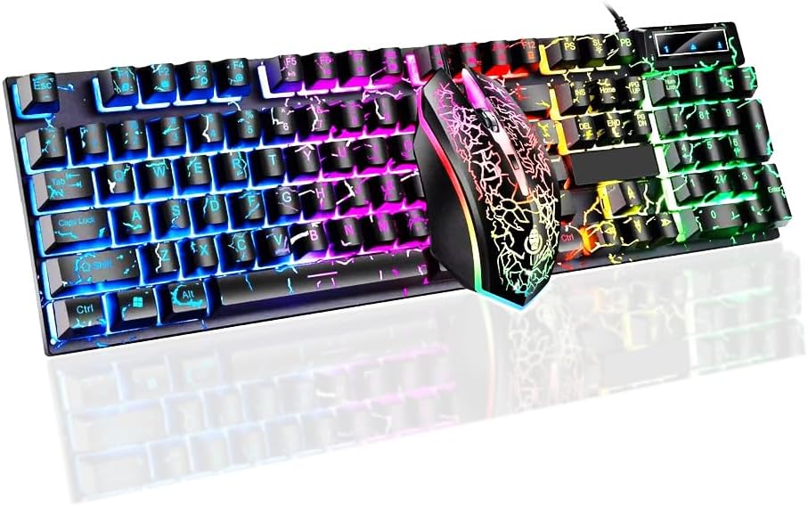 Guiheng Rainbow Gaming Keyboard & Mouse Combo - Mechanical Feel, 104 Keys