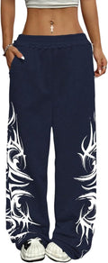 Womens Wide Leg Sweatpants Y2K Gothic Graffiti - High Waisted Comfort