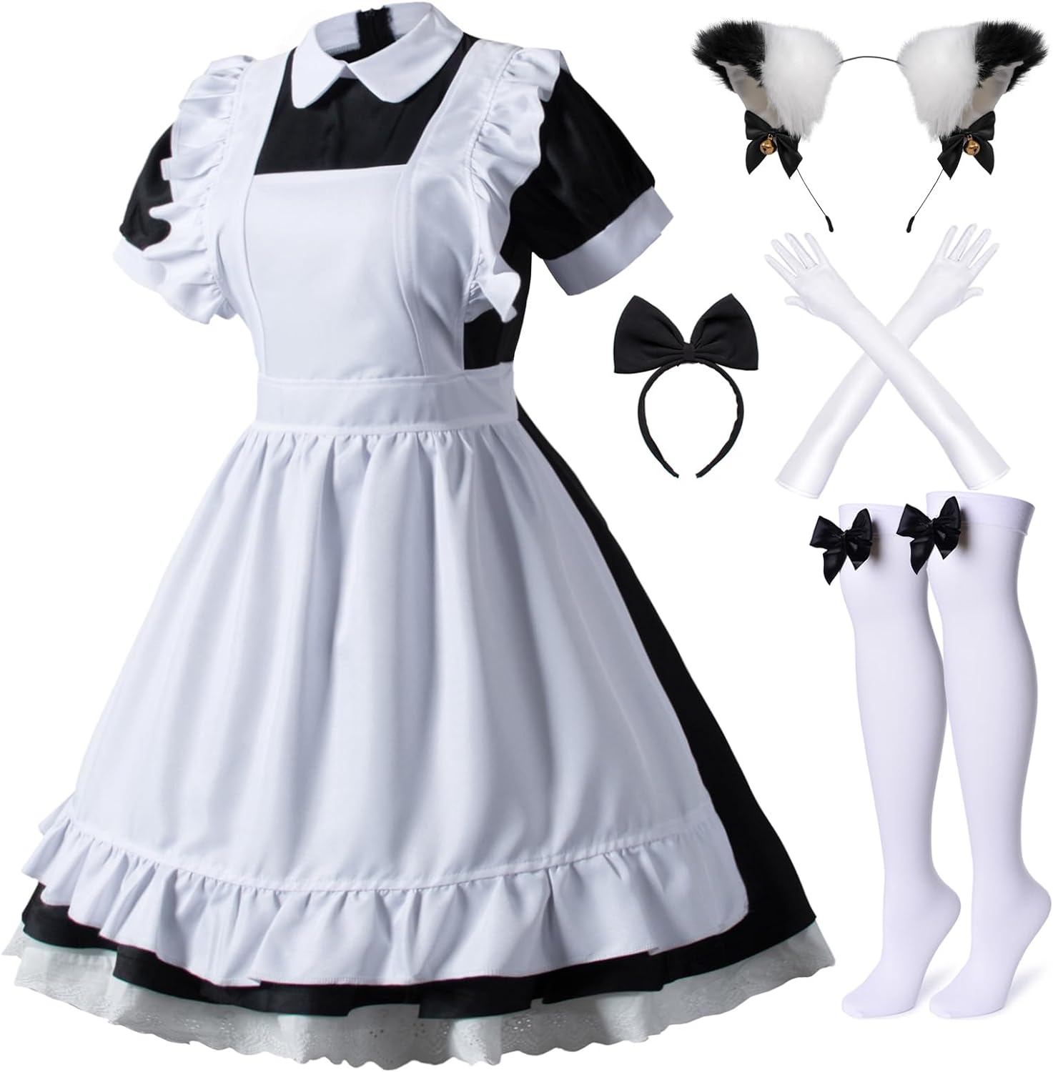 Japanese Anime 6Pcs Lolita French Maid Costume Set for Cosplay