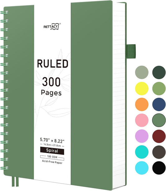 RETTACY A5 Spiral Notebook, 300 Pages, 100 GSM Thick Paper - Ideal for School & Work