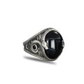 925 Sterling Silver Black Onyx Snake Ring for Men - Oxidized Vintage