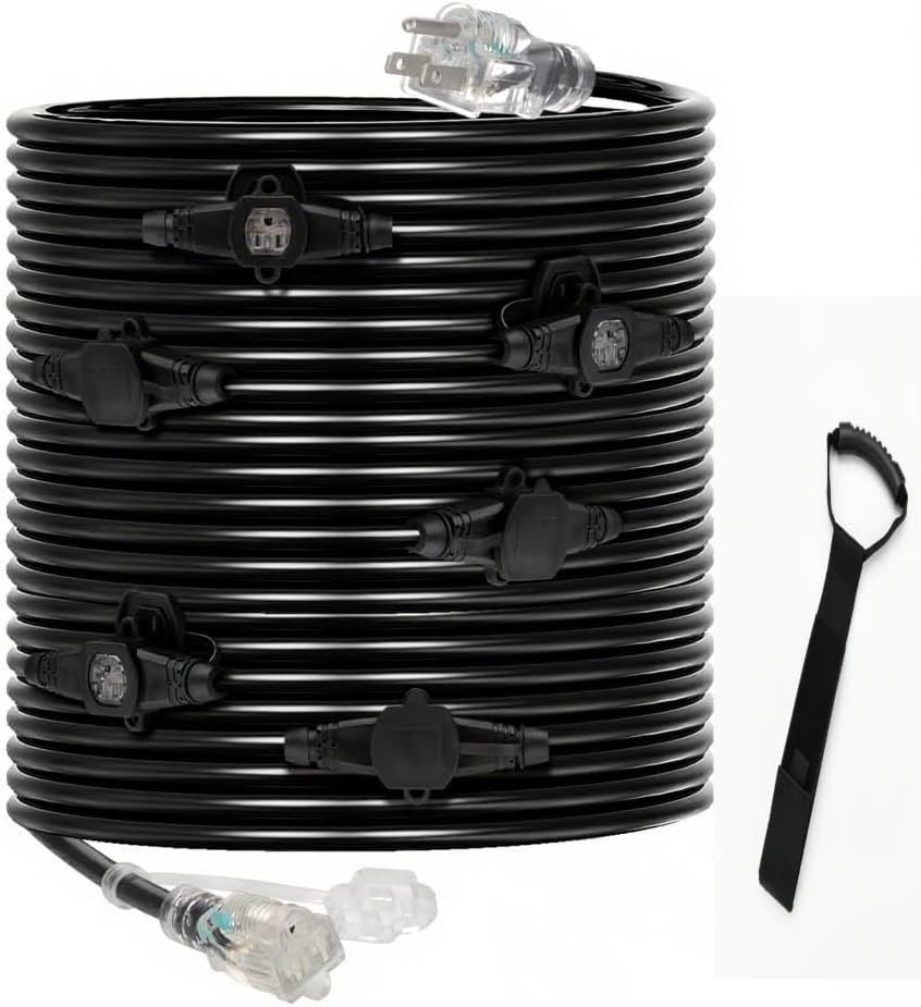 50FT 16 Gauge Outdoor Extension Cord with 7 Spaced Outlets