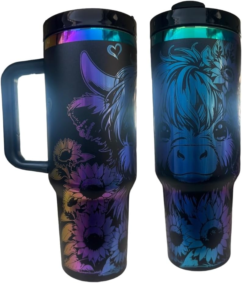 Highland Cow Sunflower Water Bottle 40oz Insulated Tumbler