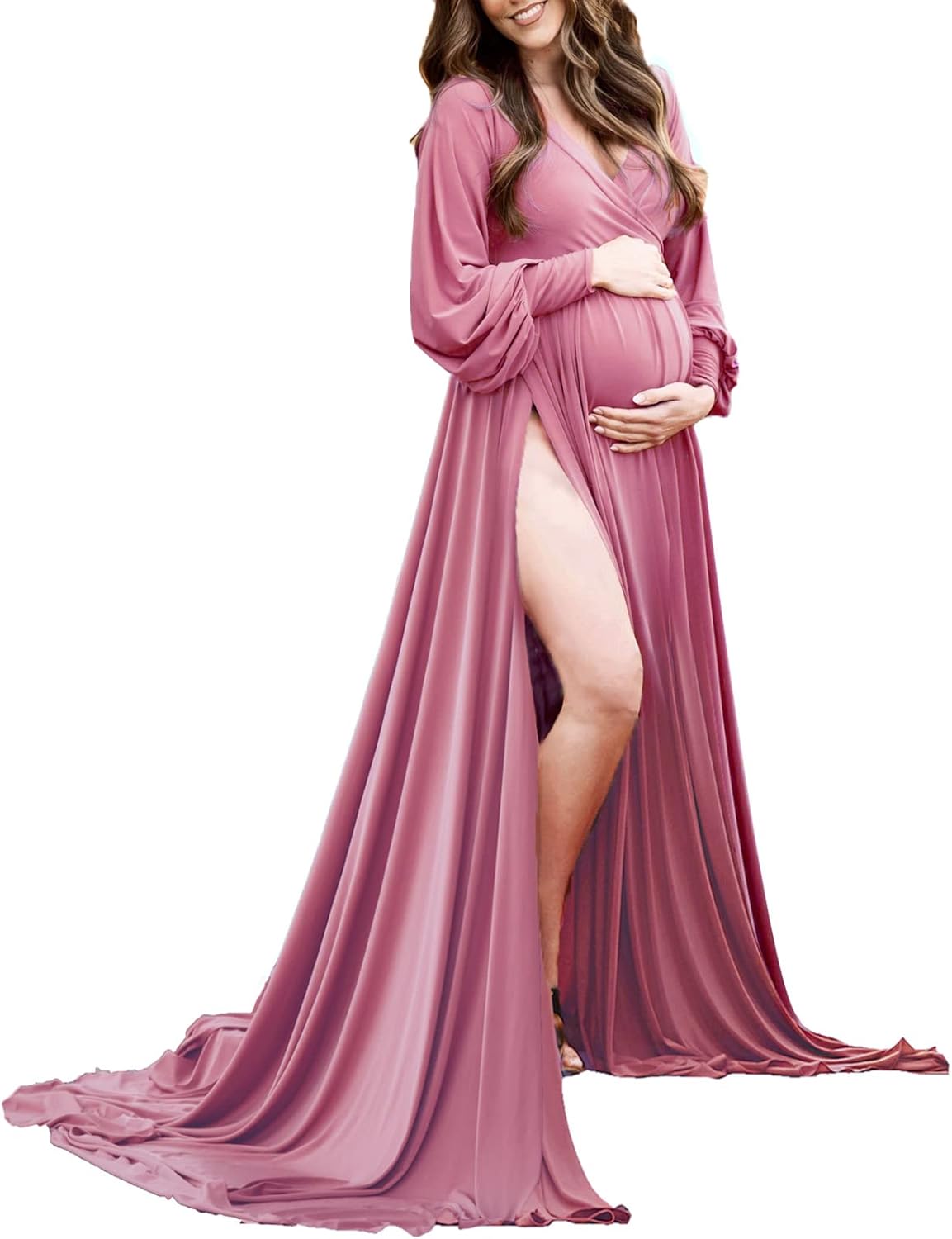Dedysler Maternity Gowns Long Sleeves for Baby Shower Photoshoot
