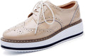 DADAWEN Women's Platform Lace-Up Wingtips Square Toe Oxfords - Styled