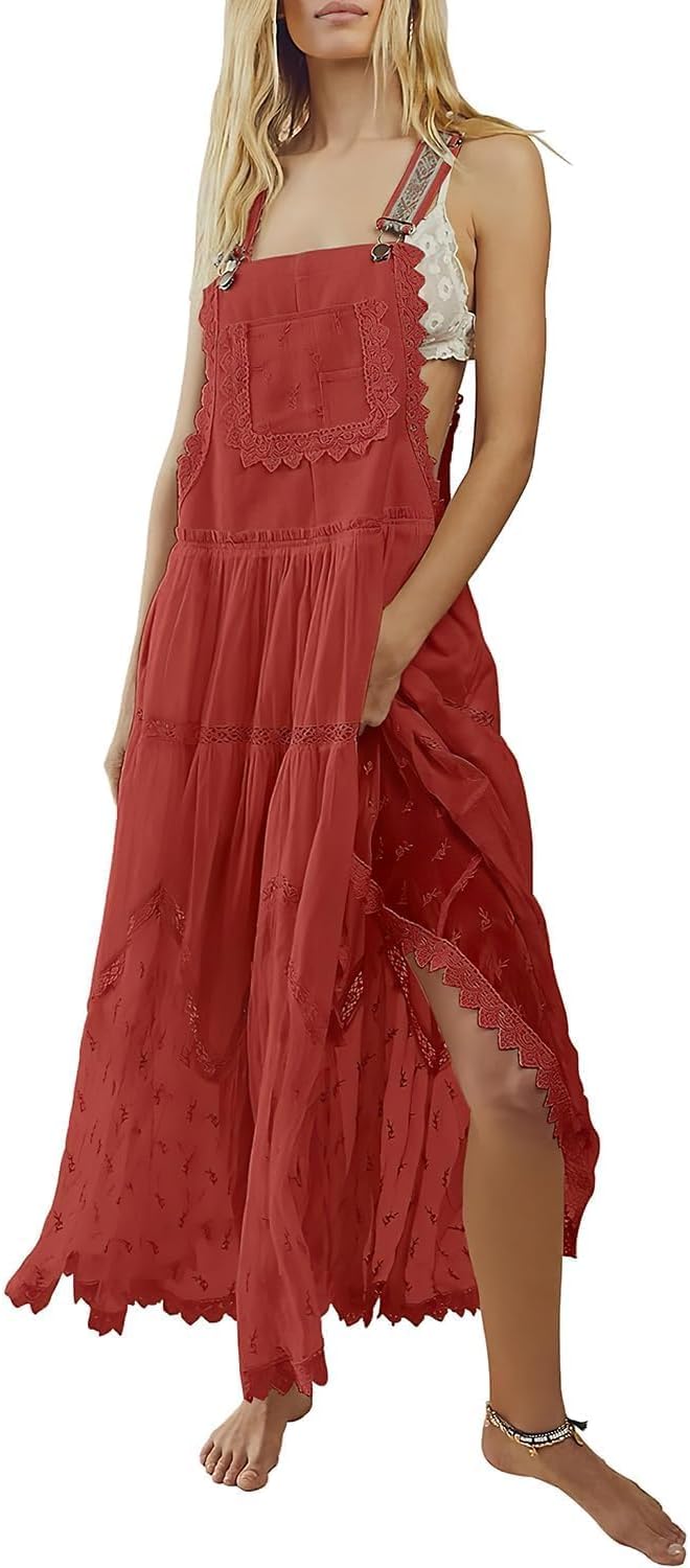 Stylish Women's Laced Embroidered Tulle Bib Maxi Dress