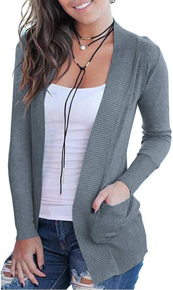 VOIANLIMO Women's Open Front Casual Long Sleeve Cardigan