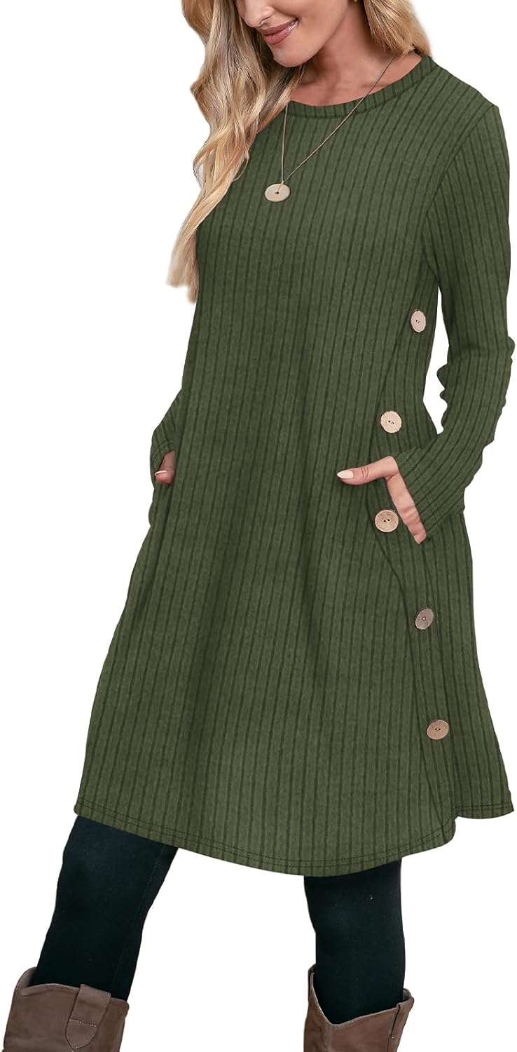OFEEFAN Fall and Winter Tunic Dress with Pockets for Style
