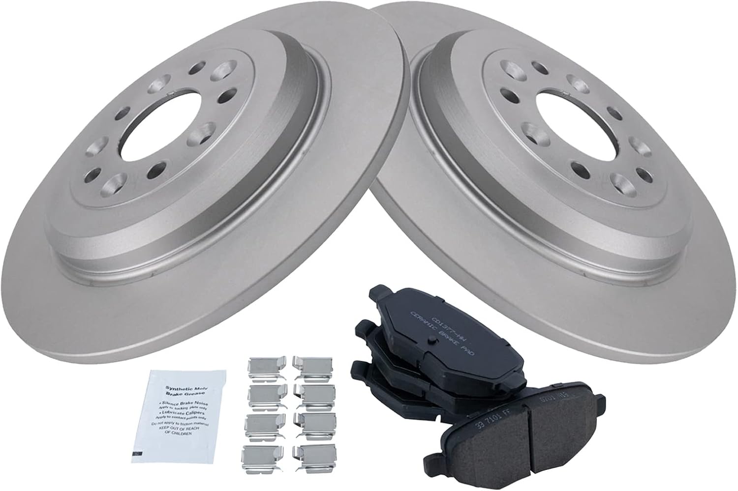 TRQ Rear Brake Coated Rotor & Premium Ceramic Pad Kit for Ford
