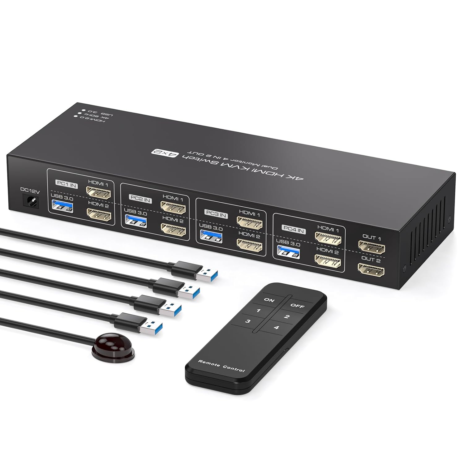HDMI KVM Switch for 4 Computers and Dual Monitors with USB 3.0