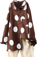 Minibee Women's Button Down Tunic Tops Polka Blouse Cotton Shirt wave