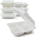 9-in Three Compartment Compostable Clamshell Take-Out Box - Pack