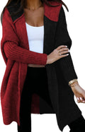 Open Front Hooded Color Block Knit Cardigan Sweater - Cozy Fall Layer