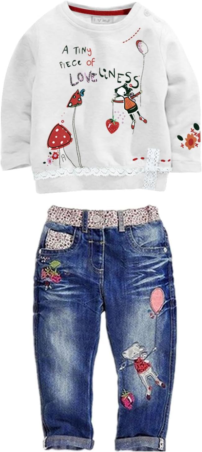 LUKYCILD Toddler Girl Clothes Long Sleeve Top and Jeans Set