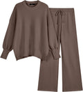 Women 2 Piece Oversized Knit Sweatsuit Set - Wide Leg Lounge Pants