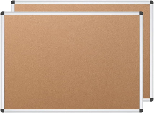VIZ-PRO Cork Notice Board Pack of 2 with Silver Frame