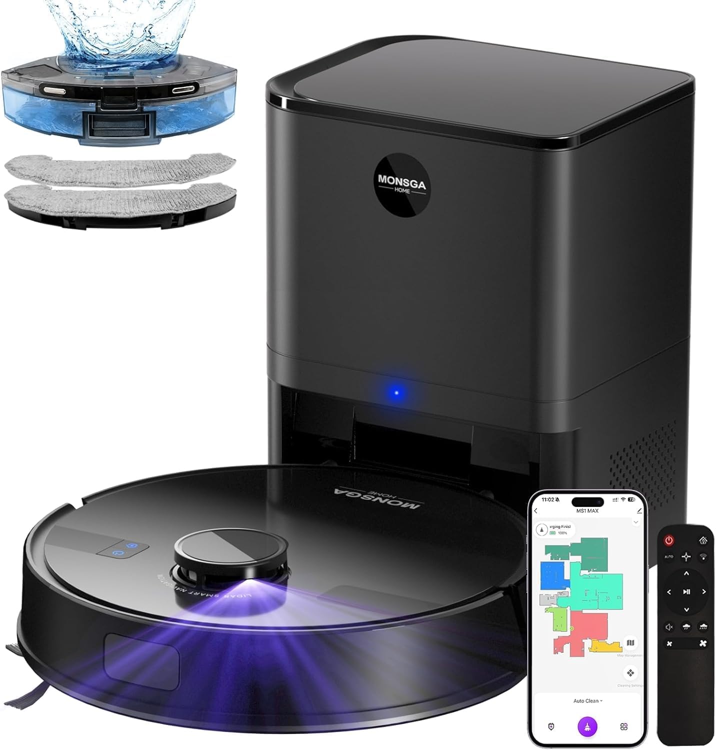 MONSGA Robot Vacuum and Mop Combo with 6000Pa Suction Power