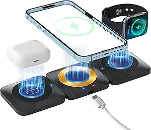 3 in 1 Magnetic Wireless Charger for Apple Devices - Travel Ready