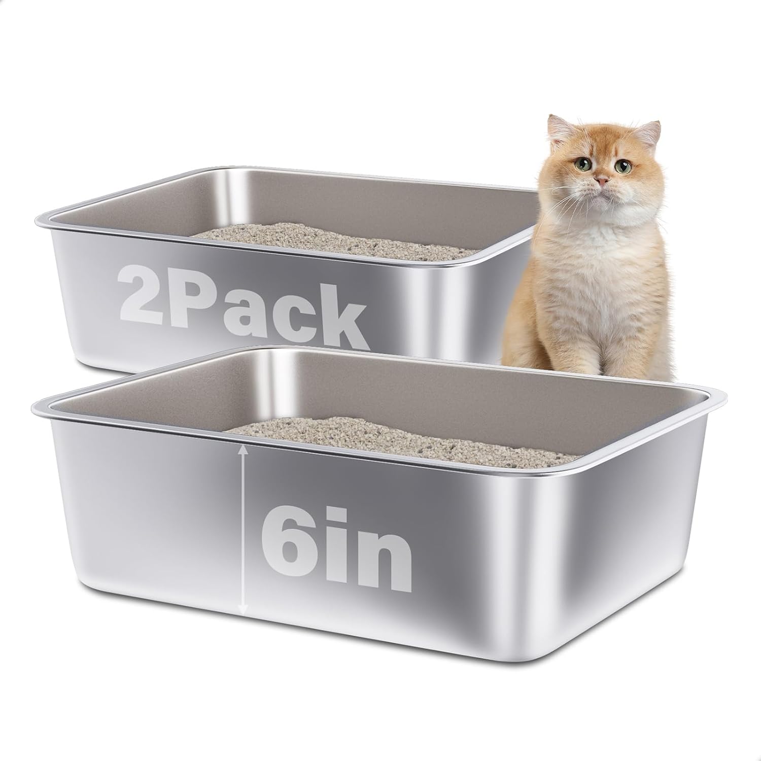Stainless Steel Litter Box 2 Pack for Easy Clean and No Smell