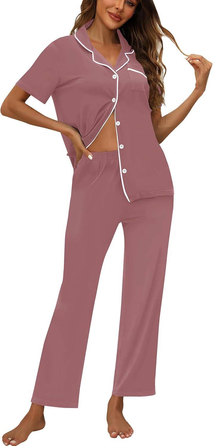 ZMJ Womens Pajamas Sets: Luxurious Button Up Pj Set for Comfort