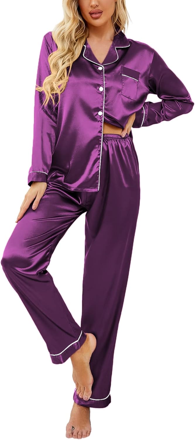 Ekouaer Women's Classic Button Down Long Satin Silk Pajama Set Review