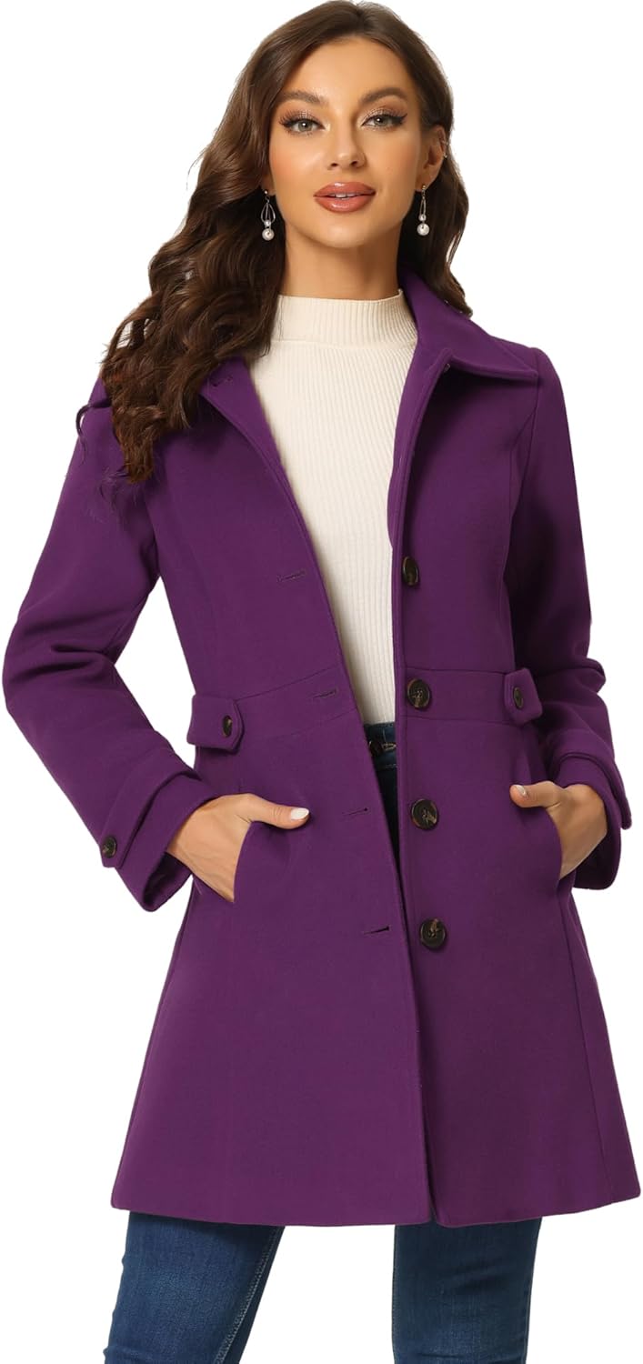 Allegra K Women's Winter Classic Outwear Overcoat with Pockets