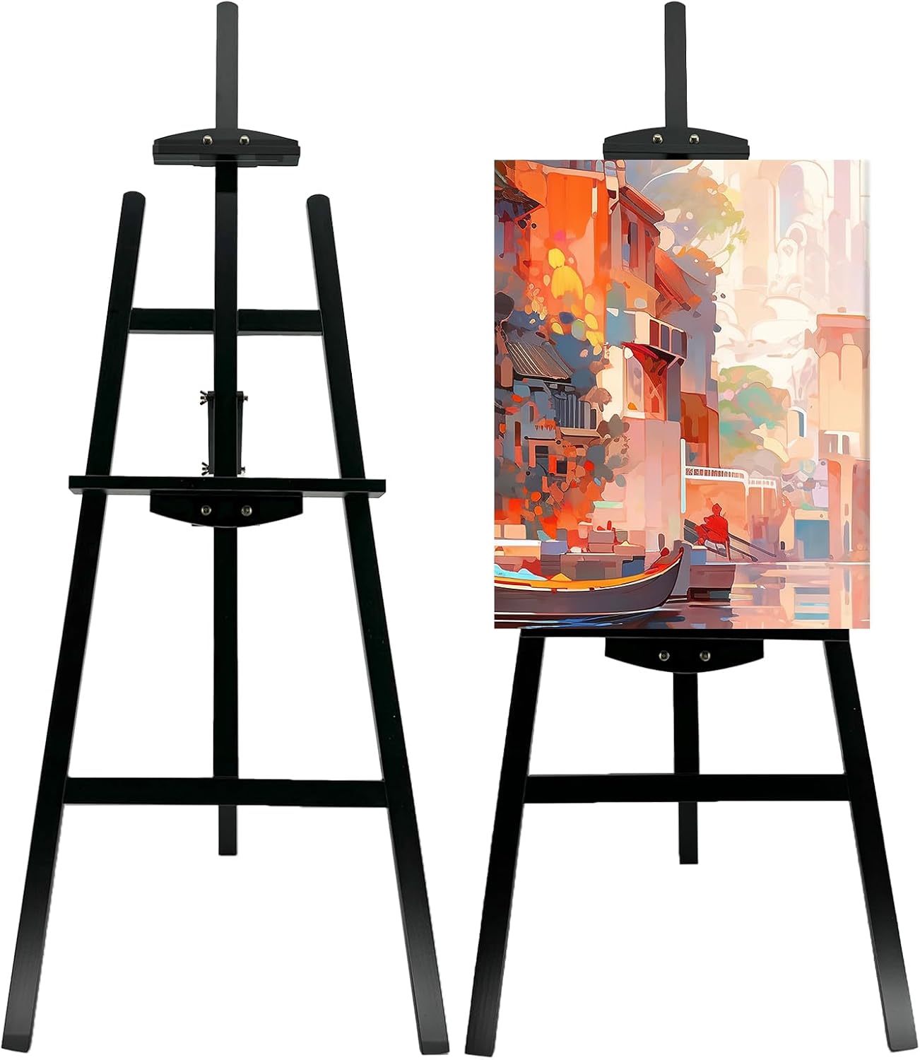 Adjustable Black Wooden Painting Easel for Artists and Students