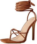 Women's Lace Up Heeled Sandals Square Toe Strappy Heels - Vegan