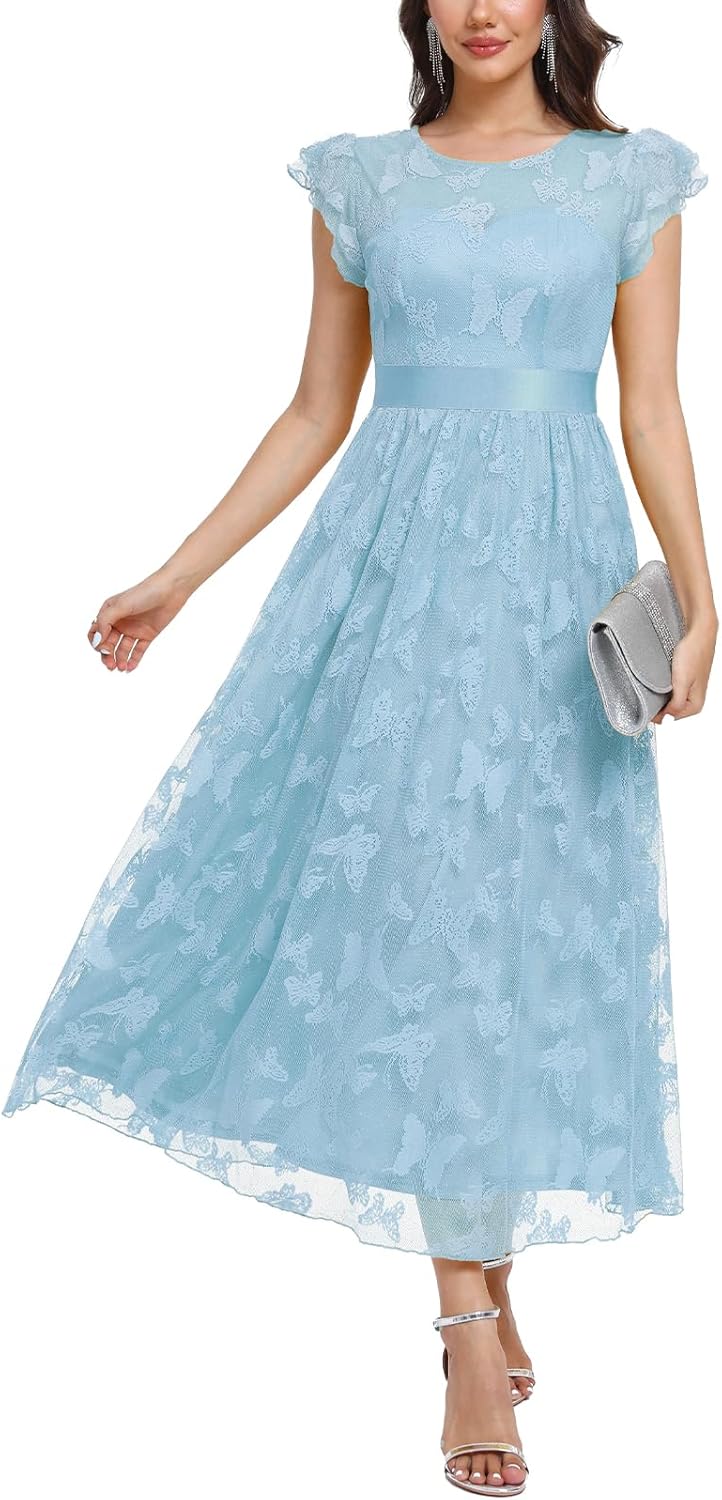 Women's Casual Tulle Midi Dress for Parties and Weddings