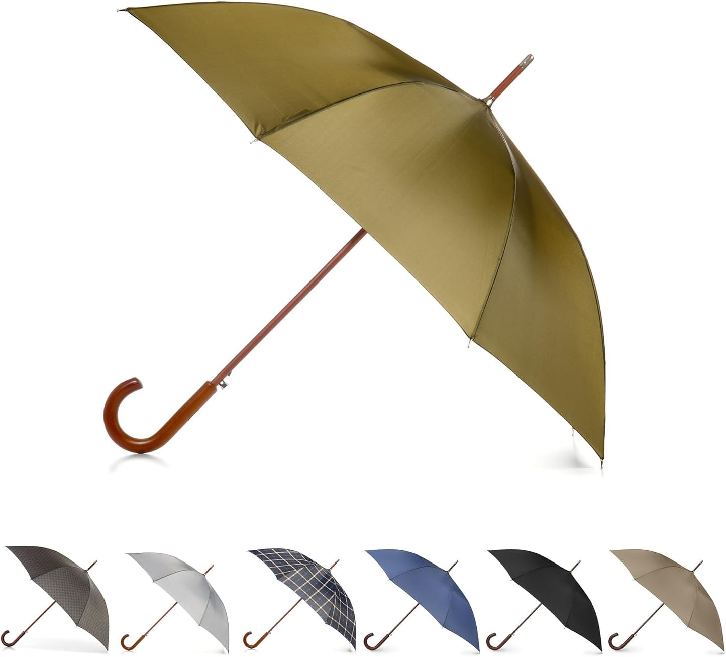 Totes Eco Auto Open Umbrella with Wooden J Stick Handle