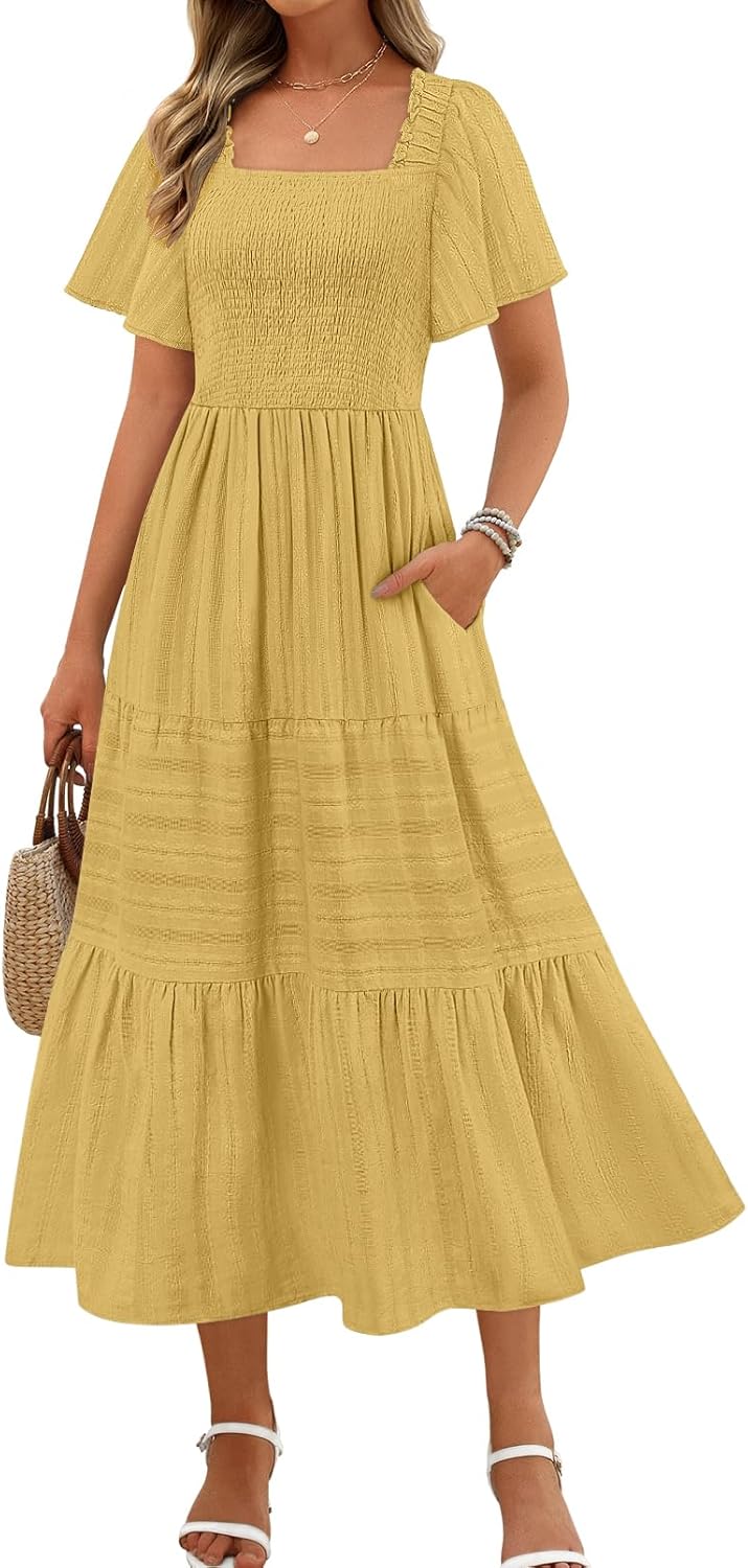 MEROKEETY Women's Summer Flowy Midi Maxi Dress with Pockets