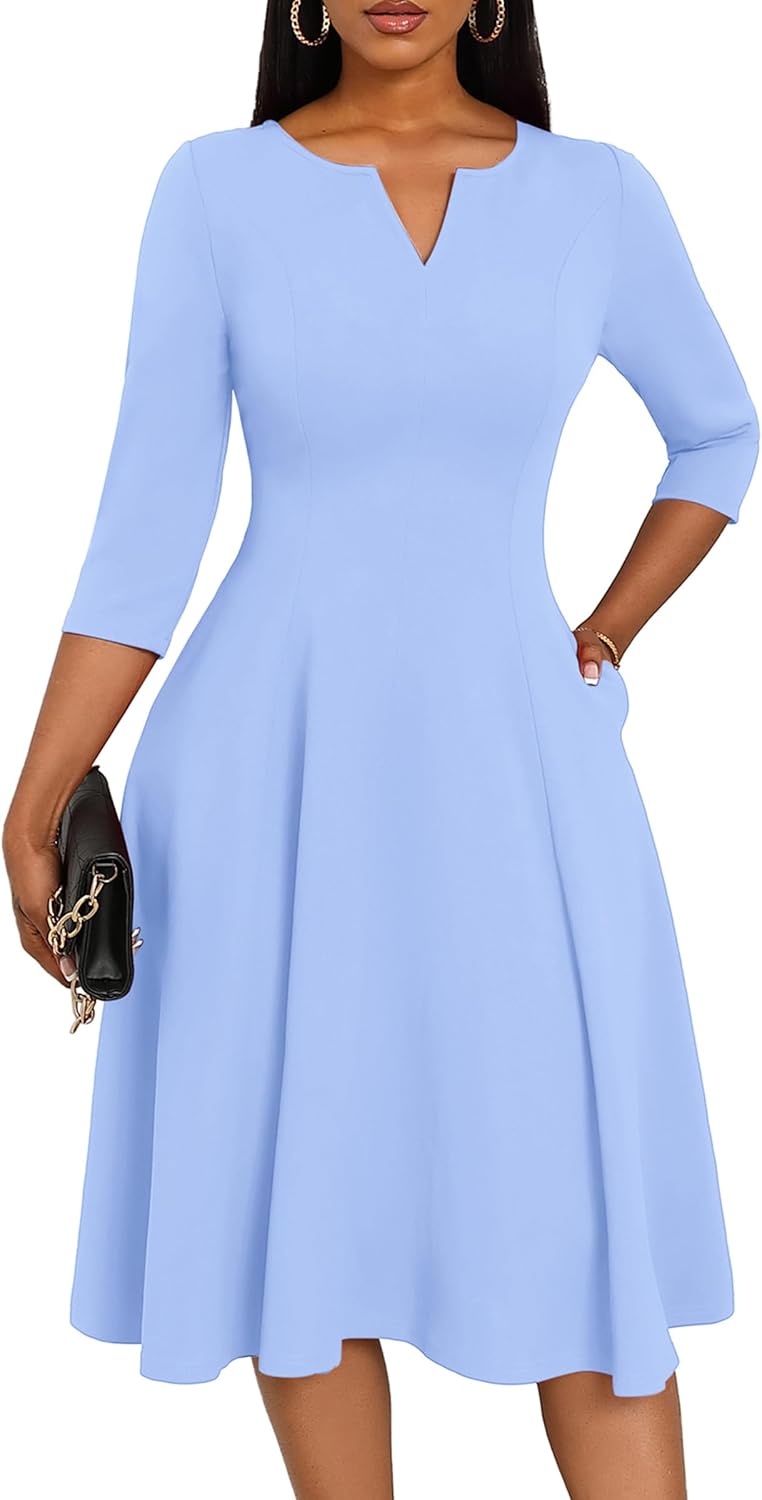 Nmoder Midi Dresses for Women A-Line Fit and Flare Dress