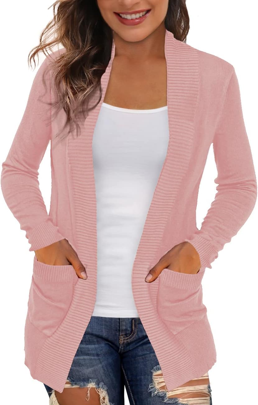 Lightweight Open Front Cardigan Sweaters for Women with Pockets