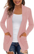 Womens Lightweight Open Front Cardigan with Pockets - Slim Fit