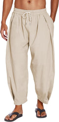 Men's Cotton Linen Harem Pants Cropped Trousers (Style MW4Q)
