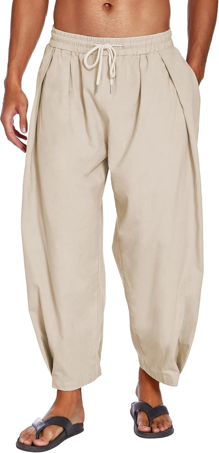 COOFANDY Men's Cotton Linen Harem Pants for Casual Comfort