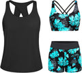 Tempt Me Tankini 3 Piece Blue Flower Set - Modest Athletic Fit