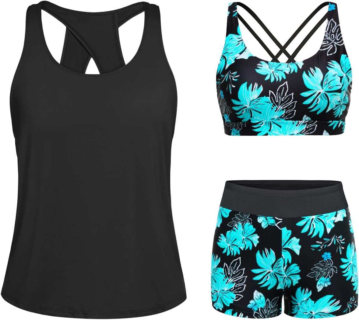 Tempt Me 3 Piece Tankini Swimsuits for Women with Boy Shorts