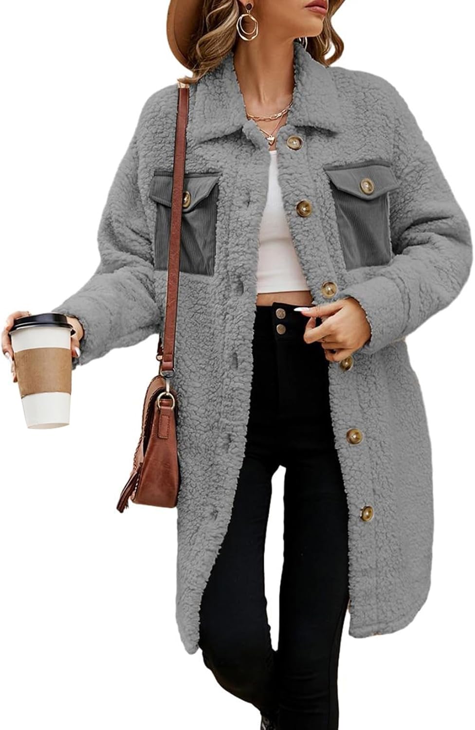 EVALESS Fuzzy Fleece Jackets for Women - Cozy Teddy Coat