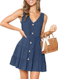 MITILLY Women's Casual T-Shirt Dress Sleeveless V Neck Button Down two