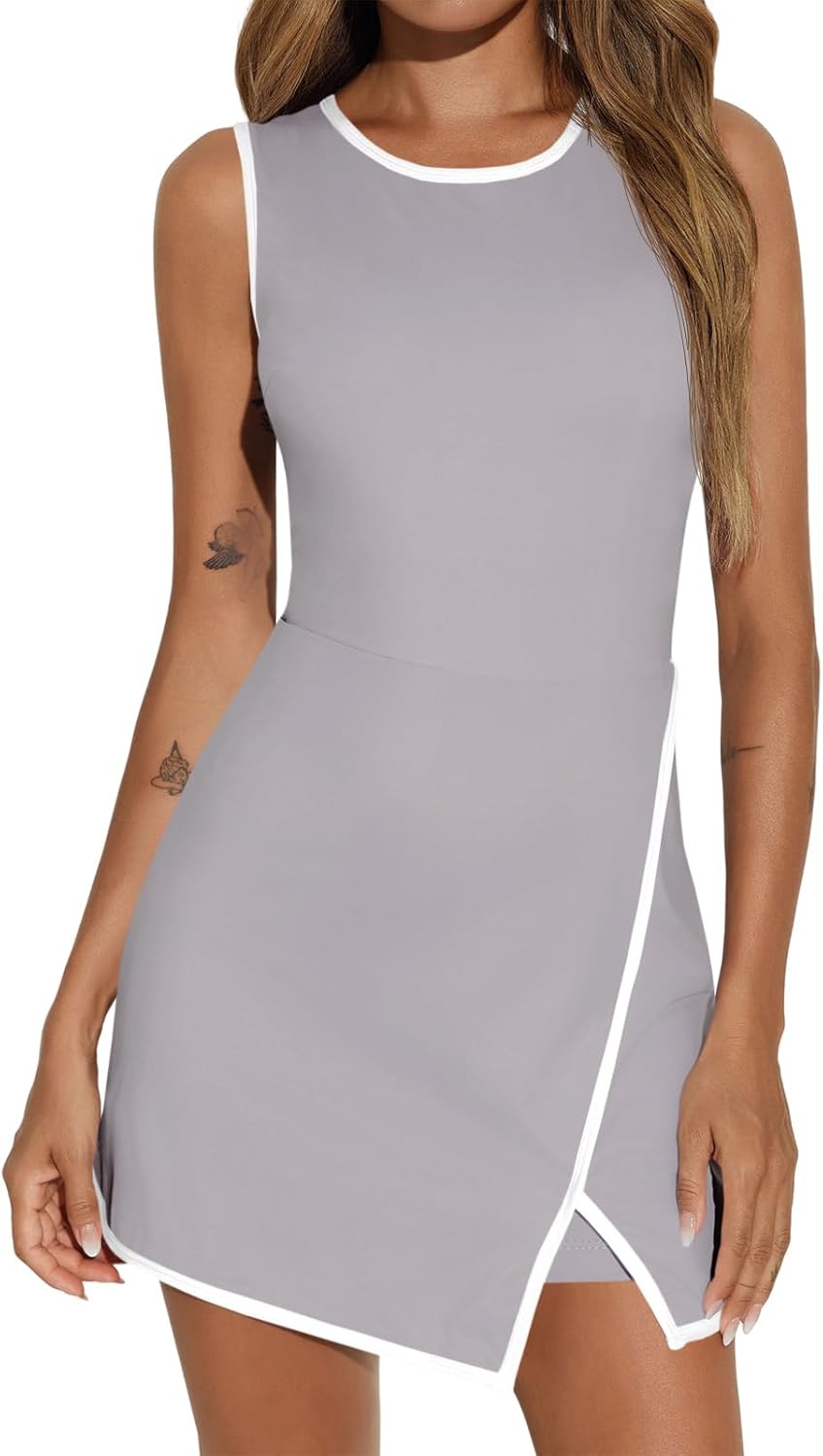 Fisoew Women's Workout Tennis Dress with Built-in Bra & Pockets