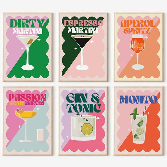 Vintage Cocktail Paint by Numbers Kit - Easy DIY Home Decor