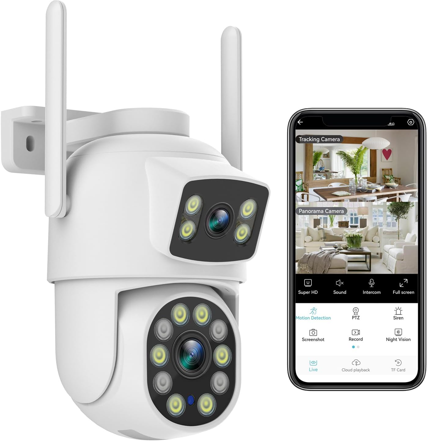 2K Dual Lens Outdoor Security Camera with 360 View and Tracking