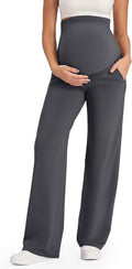 Maternity Wide Leg Yoga Dress Pants with Pockets - Over the Belly