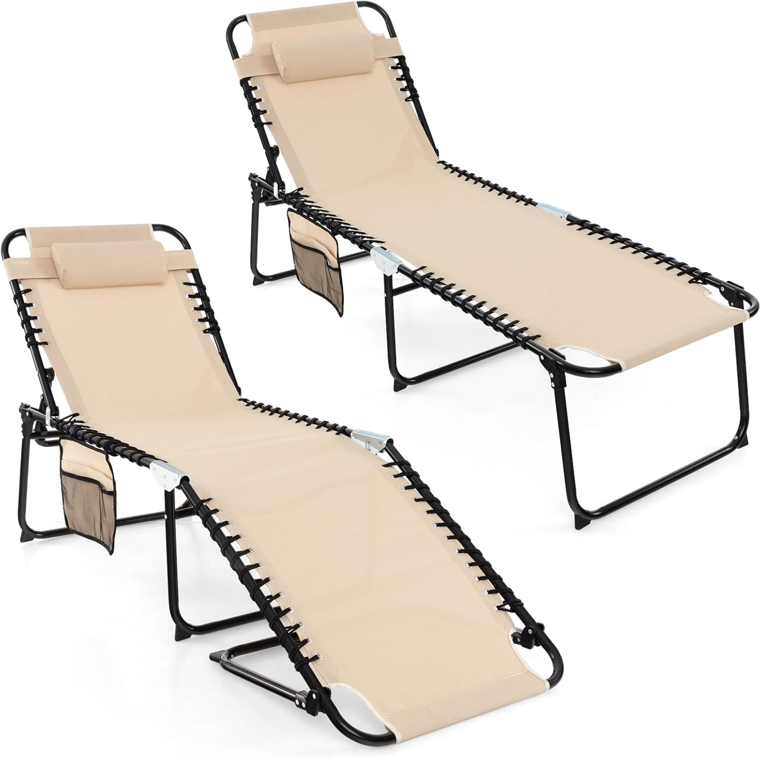 GYMAX Lounge Chairs for Outside - Adjustable Beach Lounger